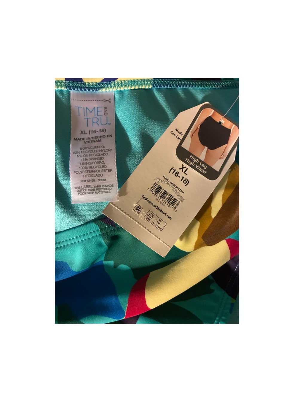 Time and Tru Teal Blue Green Abstract Ring-Front High-Waist Bikini - Picture 12 of 13